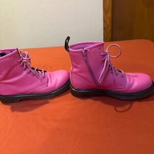 Dr.‎ Martens Pink Leather Ankle Boots Kids Girls Youth Zip Up Lace Up